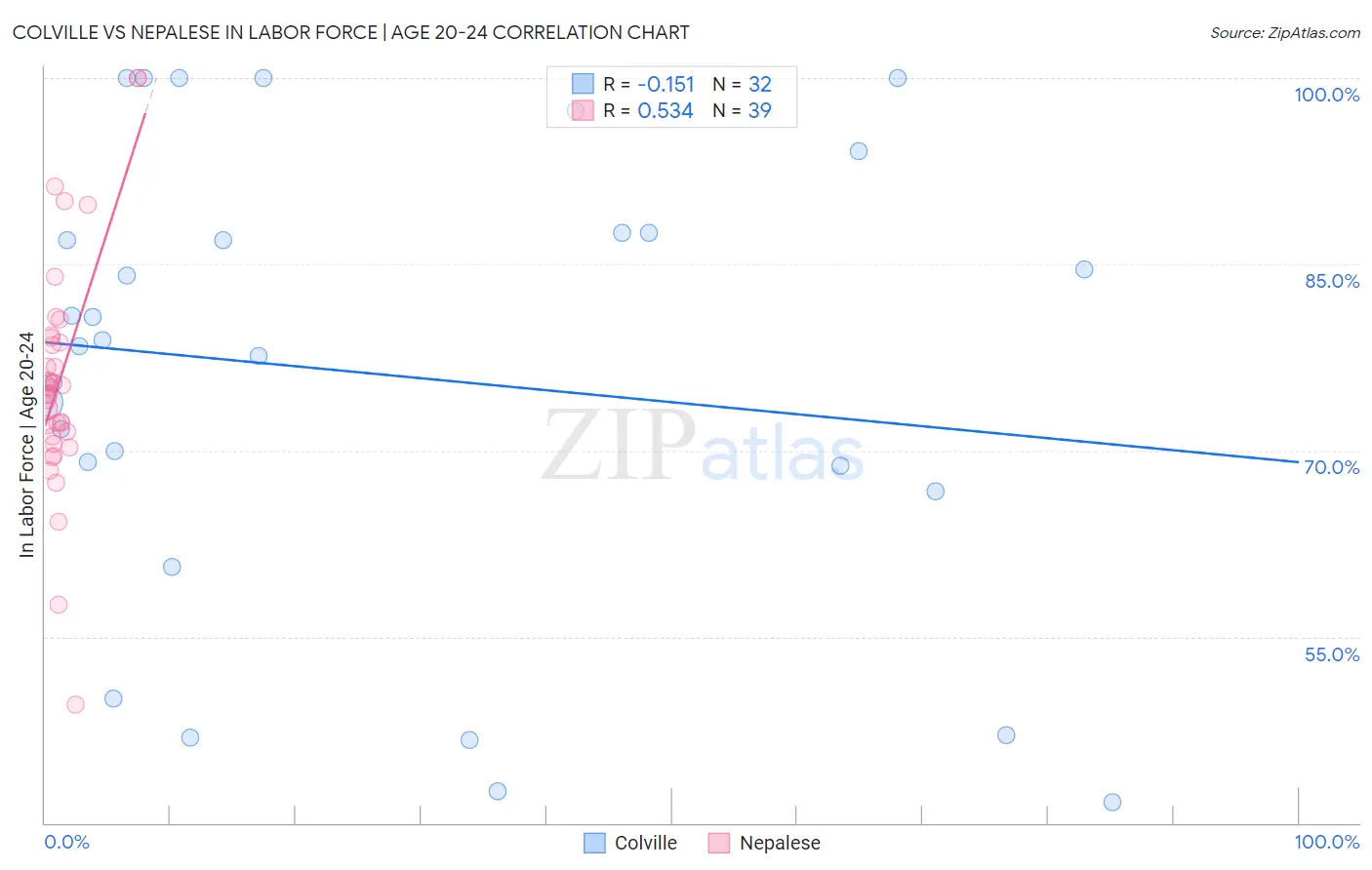 Colville vs Nepalese In Labor Force | Age 20-24