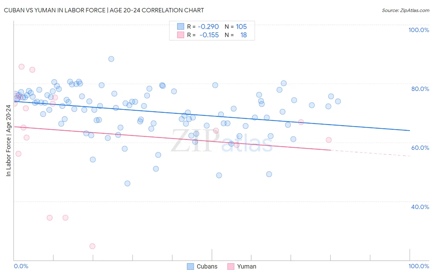 Cuban vs Yuman In Labor Force | Age 20-24