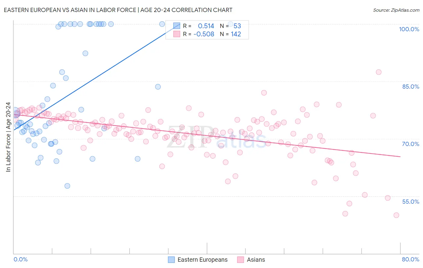 Eastern European vs Asian In Labor Force | Age 20-24