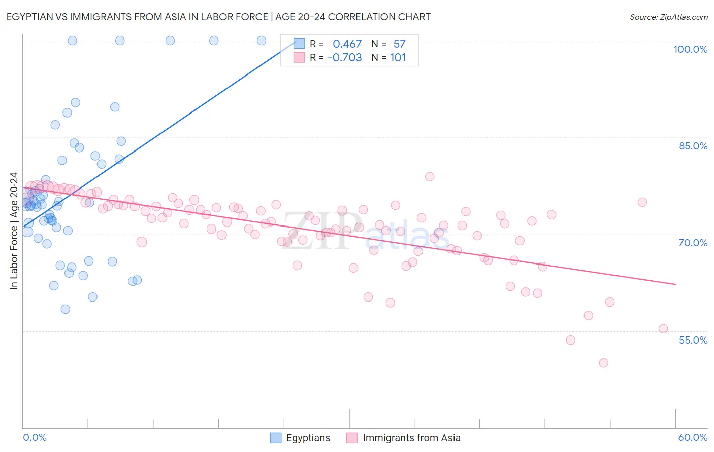 Egyptian vs Immigrants from Asia In Labor Force | Age 20-24