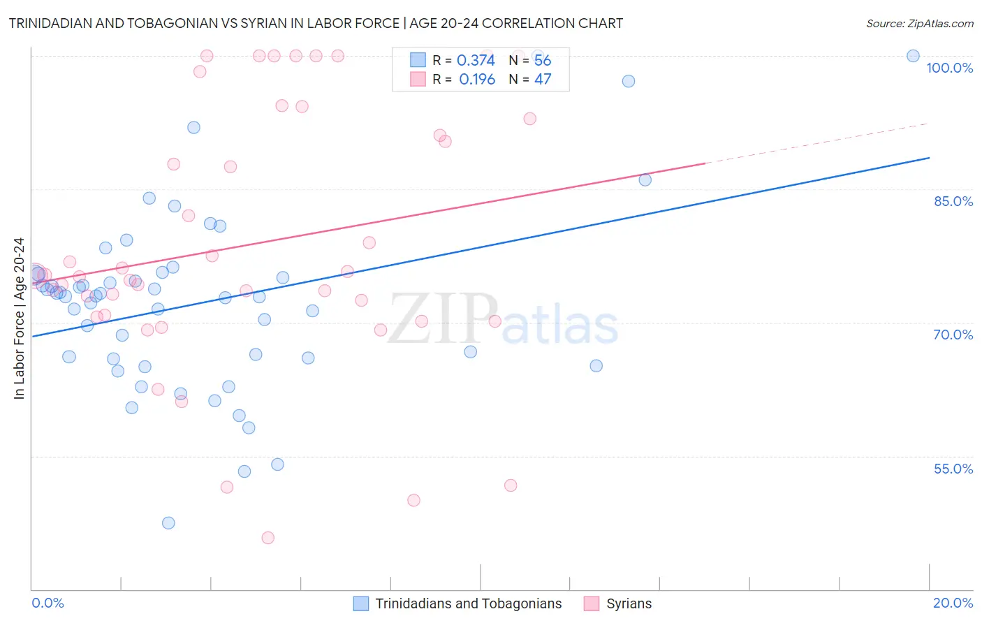 Trinidadian and Tobagonian vs Syrian In Labor Force | Age 20-24