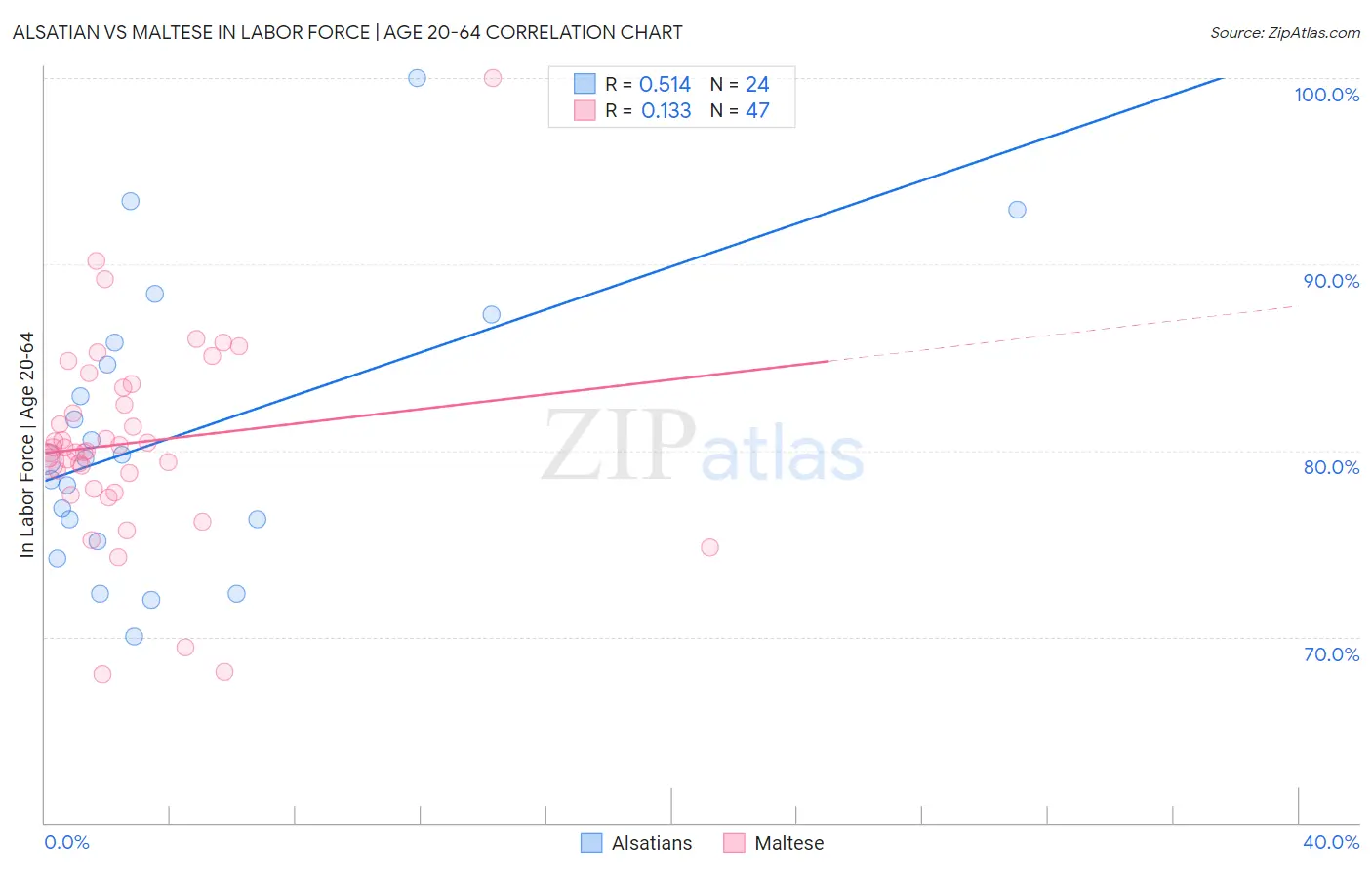 Alsatian vs Maltese In Labor Force | Age 20-64