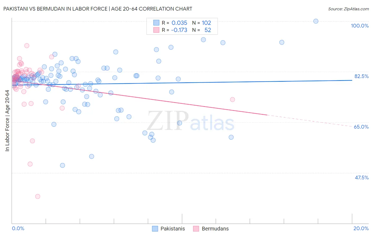 Pakistani vs Bermudan In Labor Force | Age 20-64