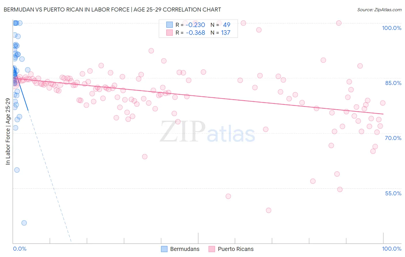 Bermudan vs Puerto Rican In Labor Force | Age 25-29