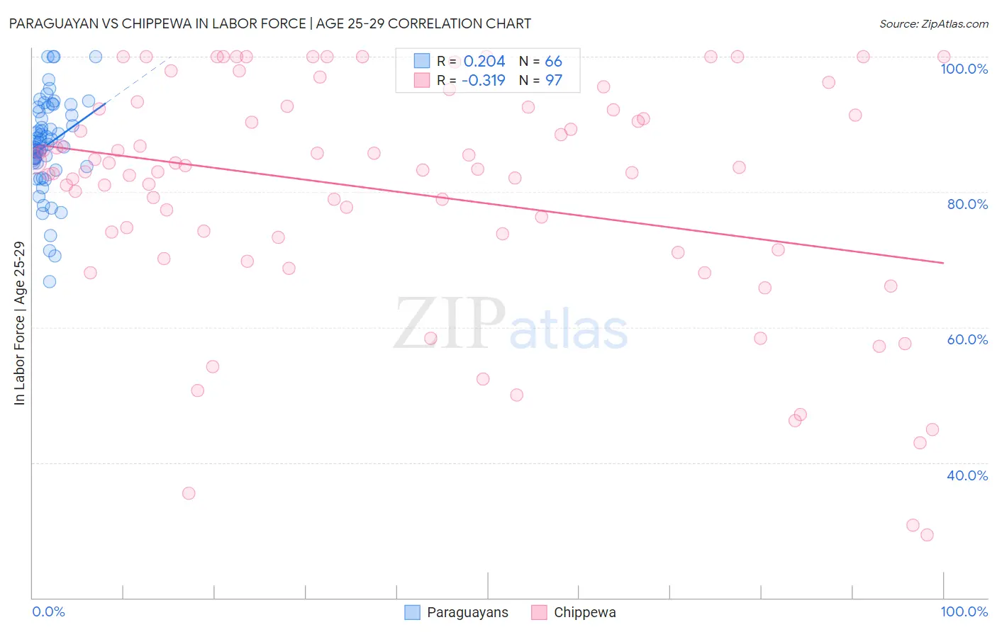 Paraguayan vs Chippewa In Labor Force | Age 25-29