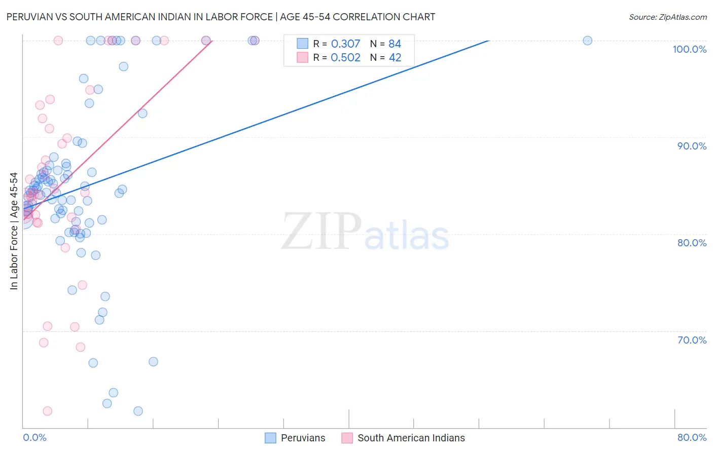 Peruvian vs South American Indian In Labor Force | Age 45-54