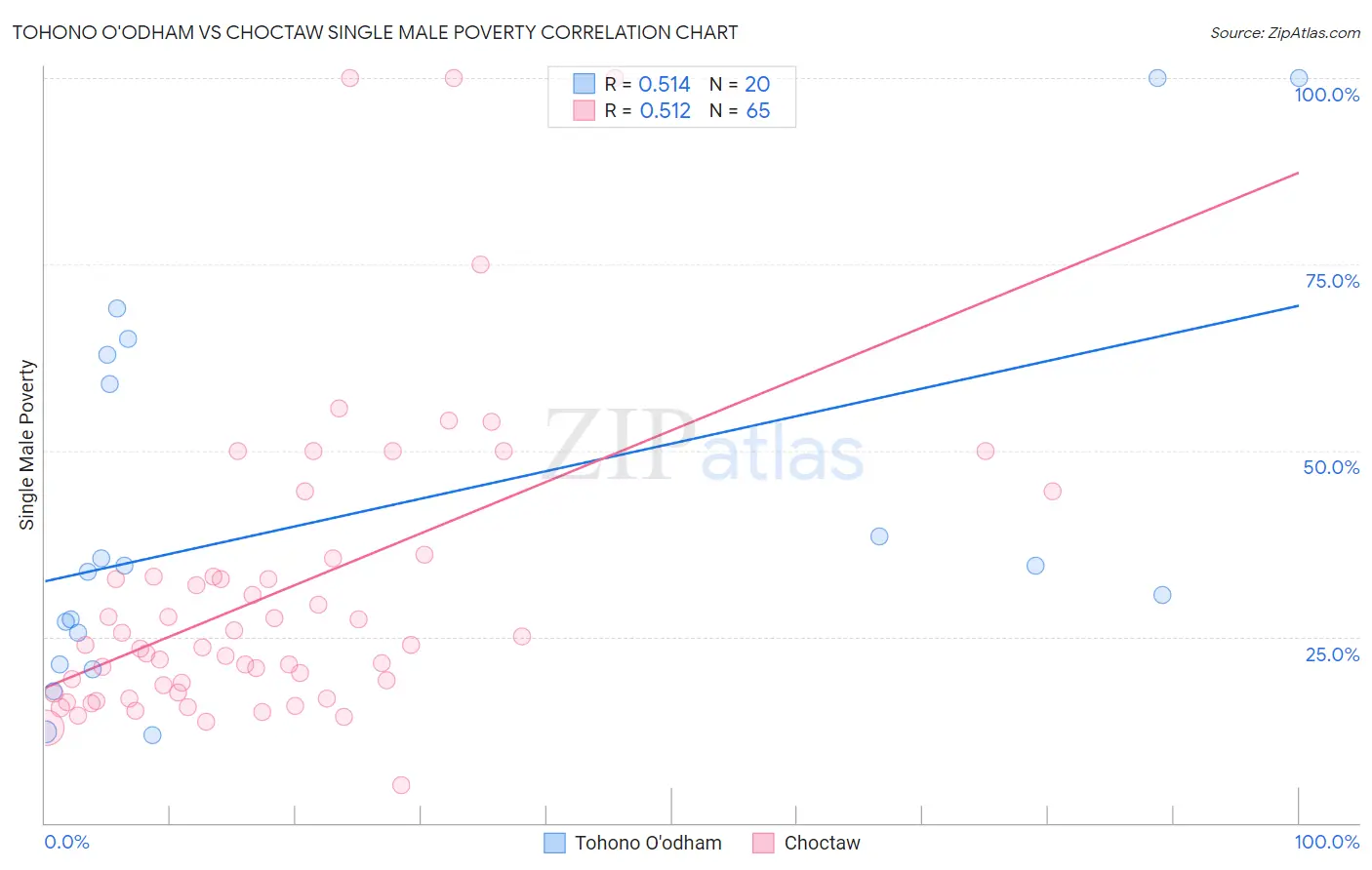 Tohono O'odham vs Choctaw Single Male Poverty