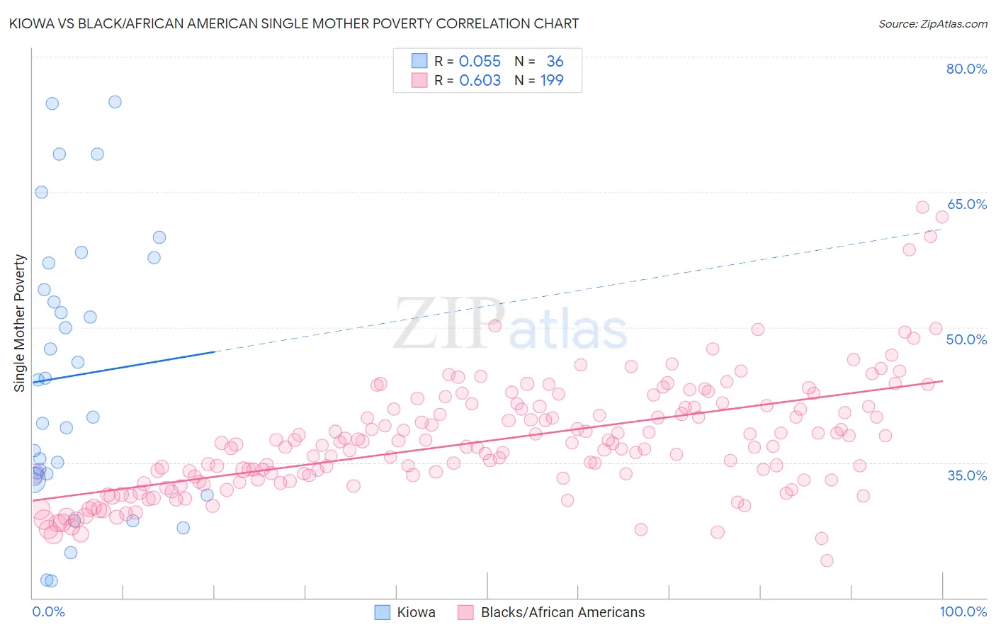 Kiowa vs Black/African American Single Mother Poverty