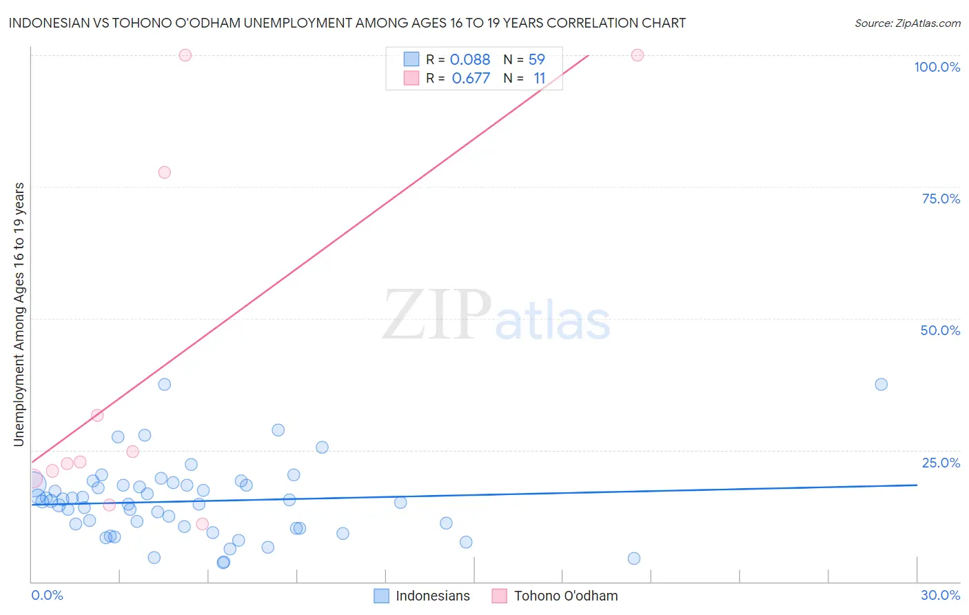 Indonesian vs Tohono O'odham Unemployment Among Ages 16 to 19 years