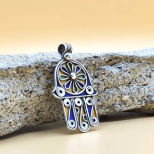 Silver Hamsa Necklace Hand of Fatima Pendant Handcrafted Vintage