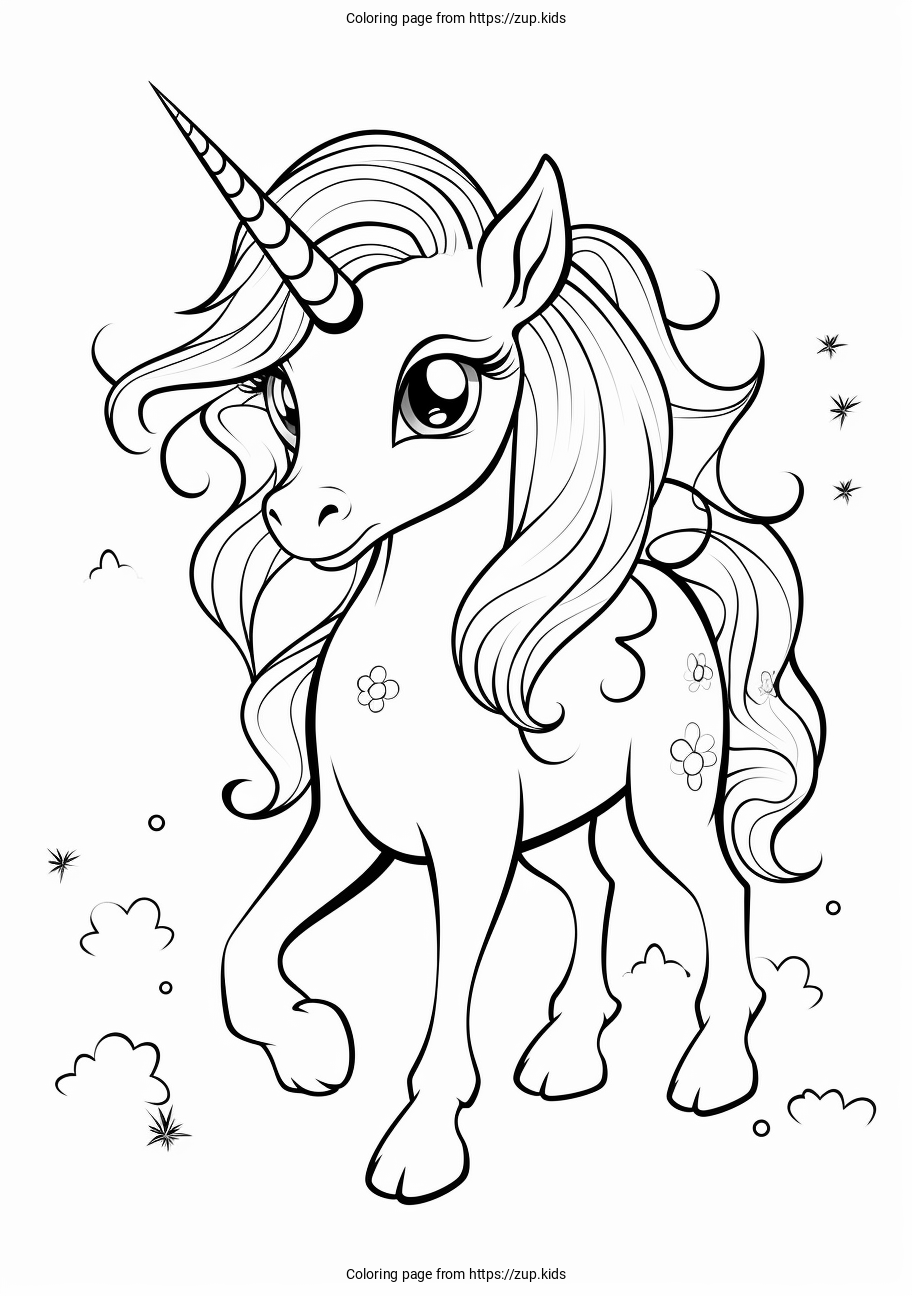 Cute unicorn coloring page from zup.kids