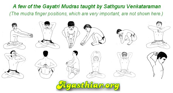 A few of the Gayatri Mudras taught by Sathguru Venkataraman